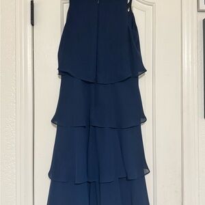 SLNY Navy Blue Chiffon Layered Beaded Sleeveless A-Line Dress Size 2 112803M